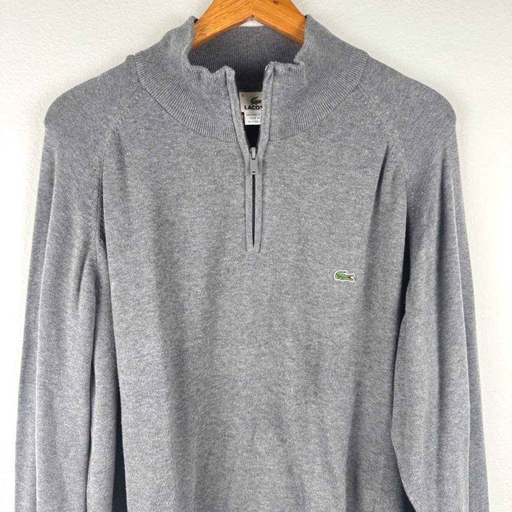 Lacoste Quarter Zip Sweater Mens 8 Gray Excellent Casual Classic 100% Cotton - Picture 2 of 8